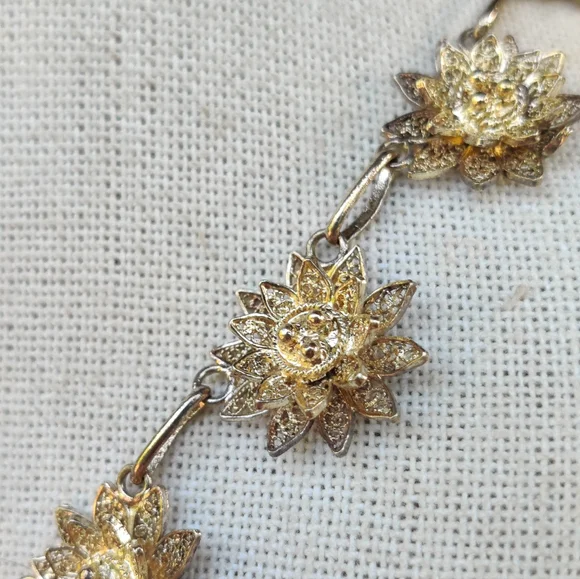 Vintage sterling Portugal CV artisan made flower necklace - Picture 2 of 7
